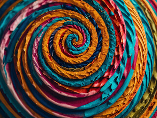 A series of concentric circles and spirals, reminiscent of lollipop patterns, with each layer displaying a different color and texture, from smooth and shiny to matte and rough