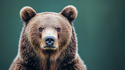 Obraz premium Close-up portrait of a majestic bear, showcasing its strong features and expressive eyes against a blurred natural background.