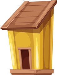 Birdhouse, cartoon wooden forest or park birds feeder. Funny homemade yellow building with sloping roof and rectangular hole, cartoon cute birds nest for garden tree branch vector illustration