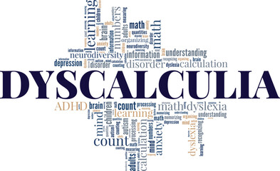 Dyscalculia: Math Dyslexia word cloud conceptual design isolated on white background.