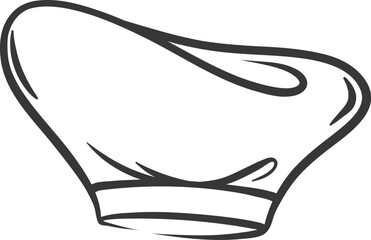 Chef hat icon, contour vintage toque of cooker. Funny retro doodle cap of French or Italian chef. Restaurant, cafe or pizzeria mascot. Line hand drawn costume of baker icon vector illustration