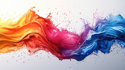 Vibrant paint splashes, dynamic movement, vibrant colors, abstract, central composition. splashes of red, yellow, blue, and pink on a white background. Generative AI.