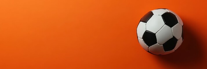 Soccer Ball on Orange Background - A single soccer ball rests on a vibrant orange background, symbolizing sports, competition, teamwork, passion, and achievement.