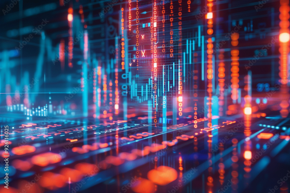 Poster abstract data visualization with red and blue lights