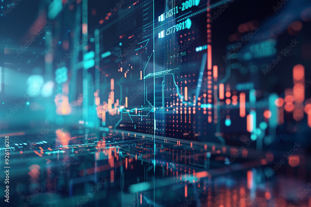 Poster digital data visualization: abstract representation of financial markets and trading