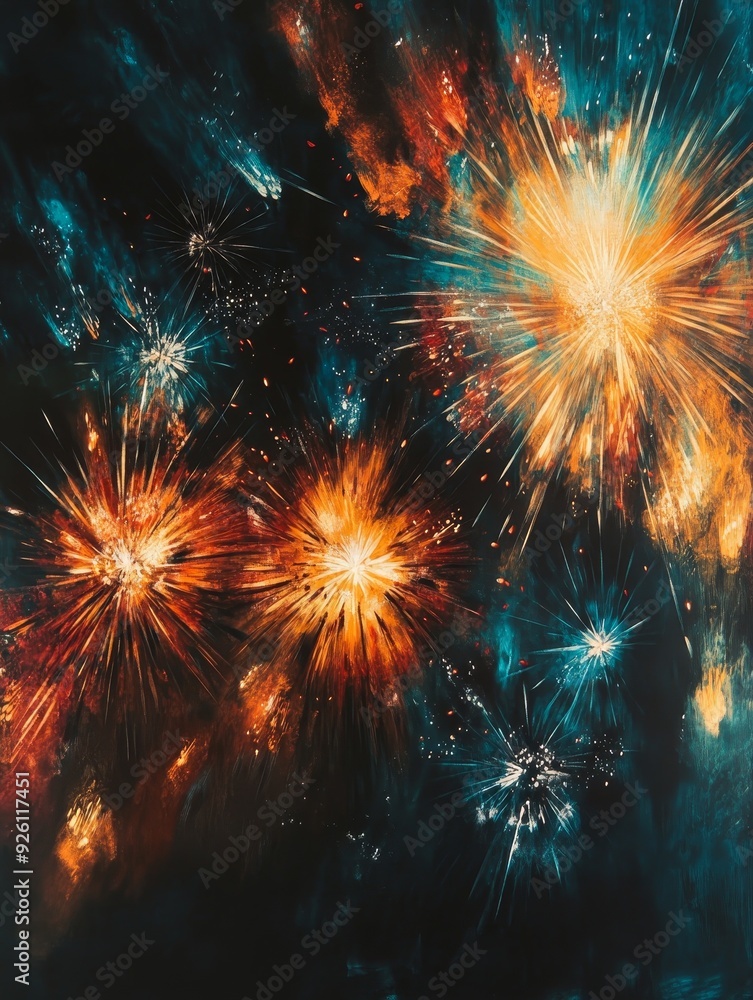 Sticker Vibrant Fireworks Display in the Night Sky - A stunning display of fireworks illuminating the night sky, symbolizing celebration, joy, freedom, hope, and new beginnings.