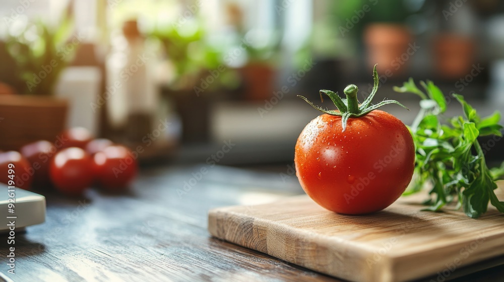 Wall mural fresh red tomato on a wooden