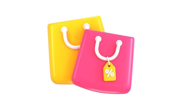 3d shopping bag icon with discount teg animation