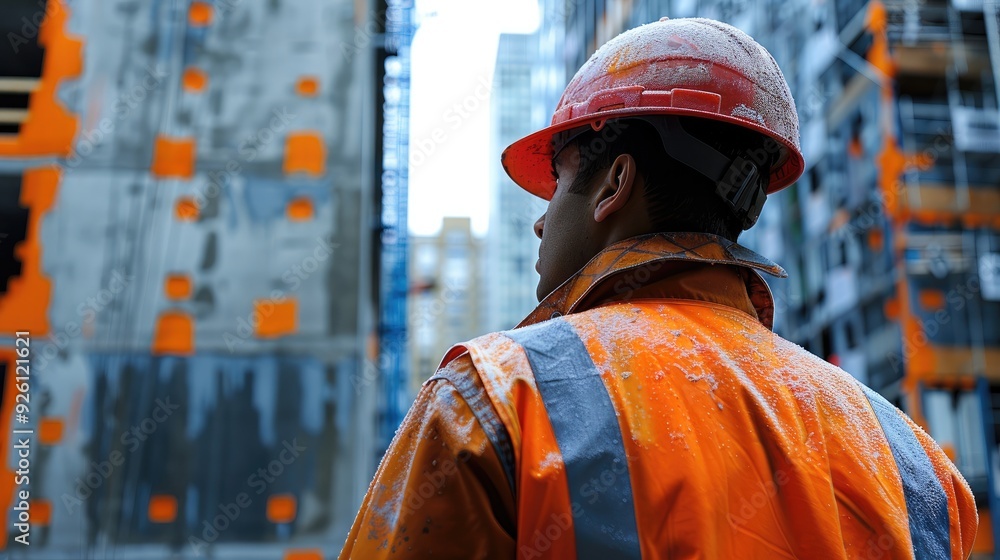 Poster A construction foreman overseeing a building project on-site. Generative AI.