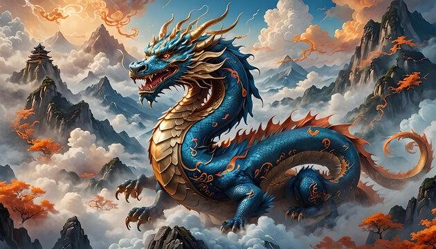 dragon Chinese zodiac mountain Background