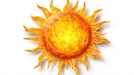 Fiery Sun on White Background