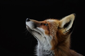 a close up of a fox looking up at something