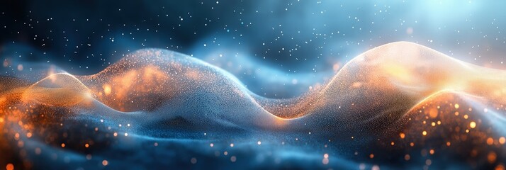Abstract Blue and Orange Light Wave with Sparkles