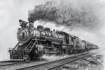 Naklejka premium ai generative pencil drawing of steam train