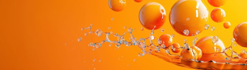 Orange Juice Splash: A vibrant orange background is punctuated by a dramatic splash of orange juice, creating a dynamic visual that evokes freshness, energy, and vitality. 