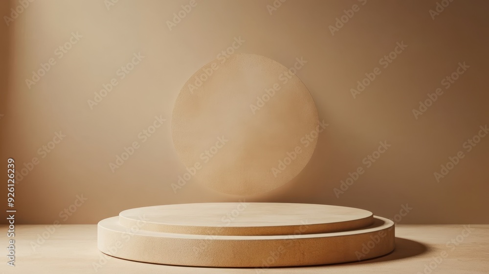 Poster minimalistic beige podium with clean design and soft shadows on plain background