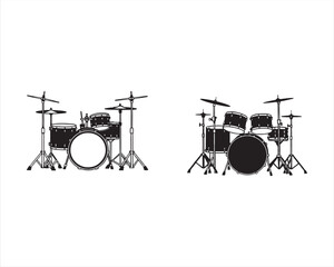 create a black silhouette Musical instrument Drum Kit Vector on white background