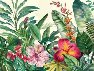 Tropical Botanicals: Detailed Plant Illustration Wallpaper