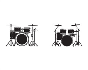 create a black silhouette Musical instrument Drum Kit Vector on white background