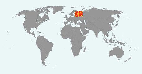 Pin map with North Macedonia flag on world map. Vector illustration.