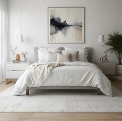 Blank white bed with pillows mockup, side view