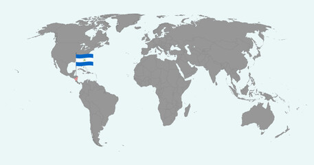 Pin map with Nicaragua flag on world map. Vector illustration.