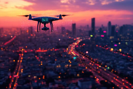 Futuristic 3D Drone with Digital Navigation System Representing Technological Integration in Modern Transport,