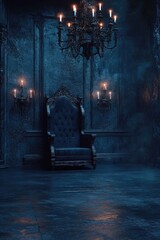 Gothic Vampire's Lair with Grand Throne, Flickering Candles, and Dark Elegance