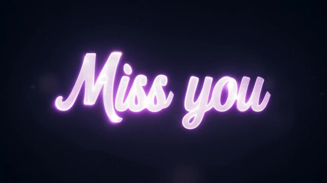 Neon sign with the words "Miss you" in purple cursive letters against a dark background.