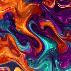 Fototapeta premium A vibrant wallpaper with swirling waves of bright colors, including orange, purple, and teal, creating a dynamic and energetic background. 8k UHD, suitable for high-quality printing or digital 
