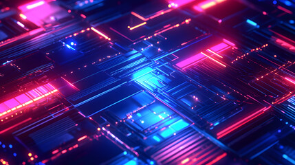 Fototapeta premium Digital technology metaverse neon blue pink background, cyber information, abstract speed connect communication, innovation future meta tech, internet network connection, Ai big data, illustration