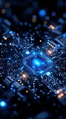 Blue hues with circuit-like patterns in an abstract, high-tech background