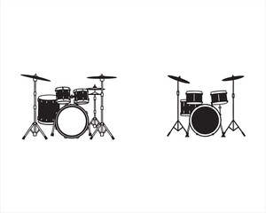 create a black silhouette Musical instrument Drum Kit Vector on white background