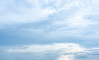 Fluffy cumulus clouds drifting across a bright blue sky