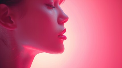 Silent contemplation of a woman illuminated by soft red light in a serene setting
