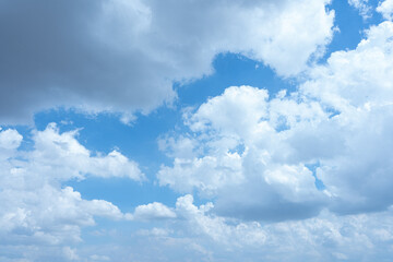 Beautiful blue sky with fluffy white clouds on a sunny day