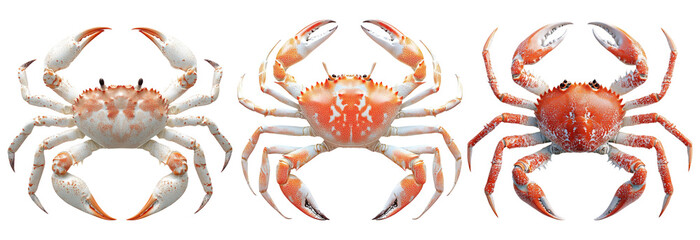 Three red crabs isolated on transparent background