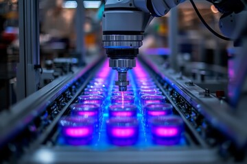 An automated manufacturing line with robotic arms. Generative AI