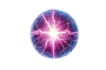 A vibrant energy sphere radiating electric arcs and a central bright light, showcasing dynamic motion and brilliance.