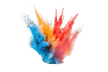 Vibrant explosion of colored powder creating a dynamic and artistic visual effect for events and celebrations.