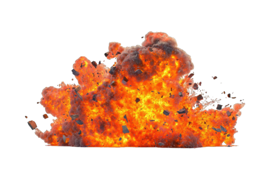 Vibrant explosion effect with flames and smoke. Ideal for action or disaster themes in creative projects.