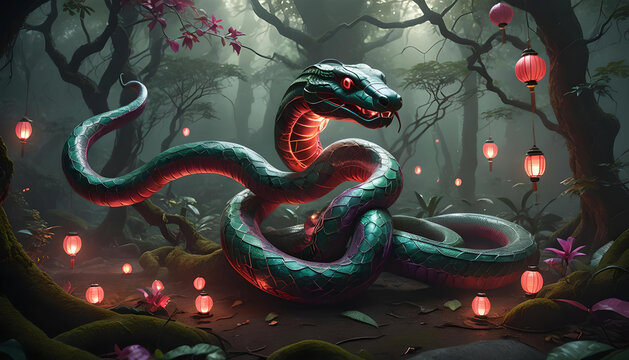 Snake Chinese zodiac Forest Background