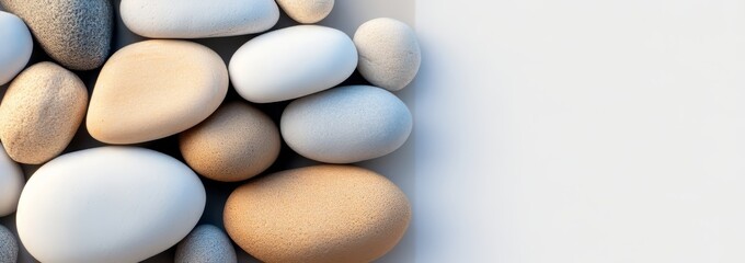Fototapeta premium Pile of smooth, round rocks on the beach