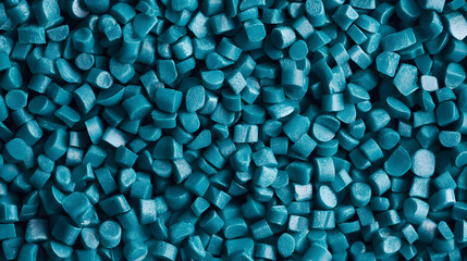 Raw turquoise Plastic pellets Background Close-up Plastic granules Polymer plastic beads resin polymer