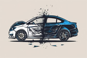 a drawing of a car that is split in half