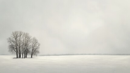 Winter landscape art, showcasing a snow-blanketed field surrounded by bare trees and a gentle, muted color palette, evokes feelings of tranquility and calm during the winter season.