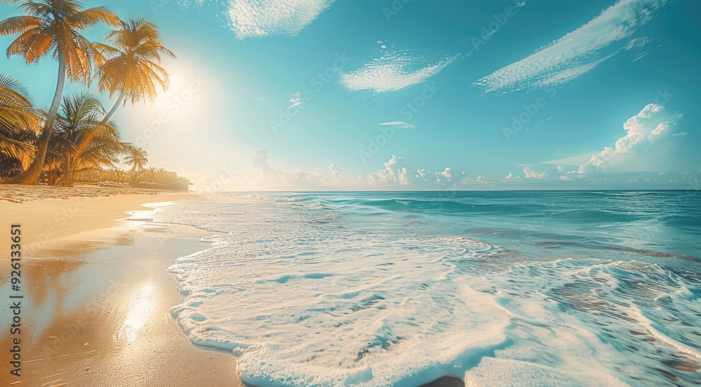 Aufkleber the beautiful sea, where gentle waves caress sandy beaches and palm trees sway gently in the breeze.