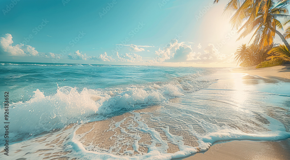 Aufkleber the beautiful sea, where gentle waves caress sandy beaches and palm trees sway gently in the breeze.