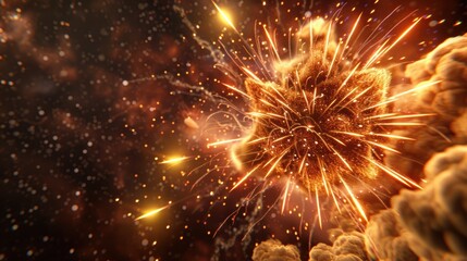 Fototapeta premium Cosmic Explosion with Golden Sparks and Smoke