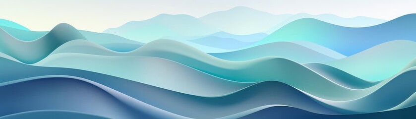 Obraz premium An abstract landscape of undulating hills in gradient hues of green and blue illustration